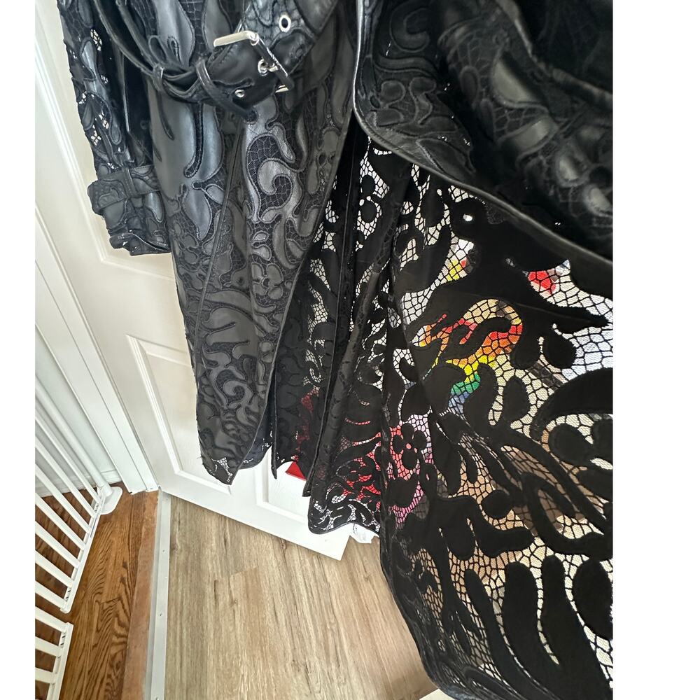 Alexander McQueen Black Leather Lace Belted Trench Coat Made in Italy 14 - Picture 7 of 16